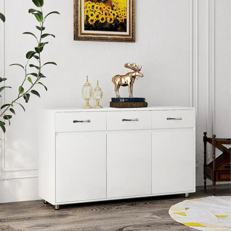Bahut de rangement 3 portes avec tiroirs Blanc Moderne en MDF