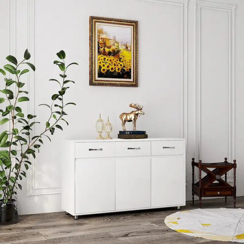 Bahut de rangement 3 portes avec tiroirs Blanc Moderne en MDF