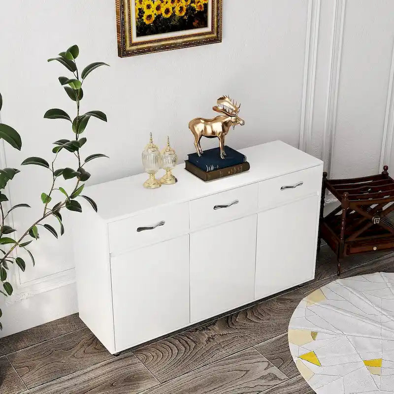 Bahut de rangement 3 portes avec tiroirs Blanc Moderne en MDF