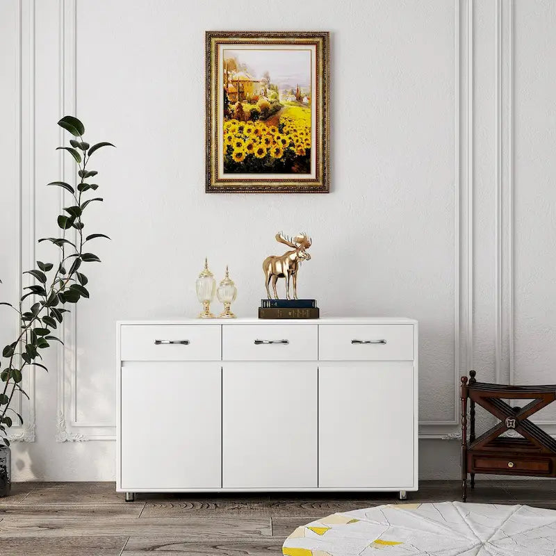 Bahut de rangement 3 portes avec tiroirs Blanc Moderne en MDF