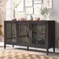 Buffet en bois moderne avec trois portes en verre trempé et étagères réglables