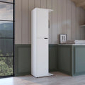 Grand meuble de rangement pour balais en bois composite blanc, avec deux portes et quatre étagères