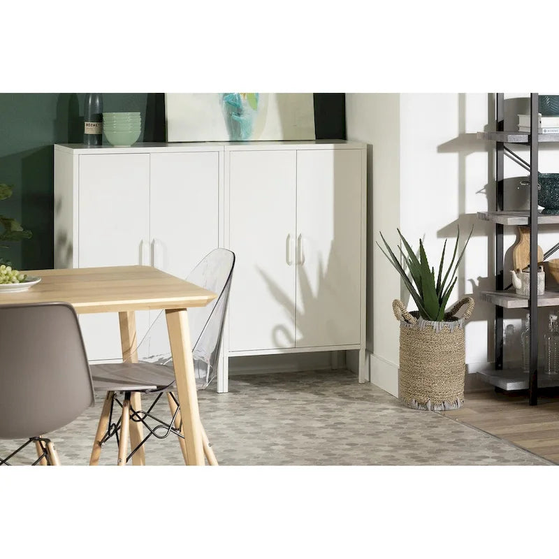 Meuble de rangement contemporain à deux portes avec étagères réglables Blanc pur