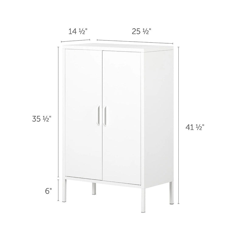 Meuble de rangement contemporain à deux portes avec étagères réglables Blanc pur