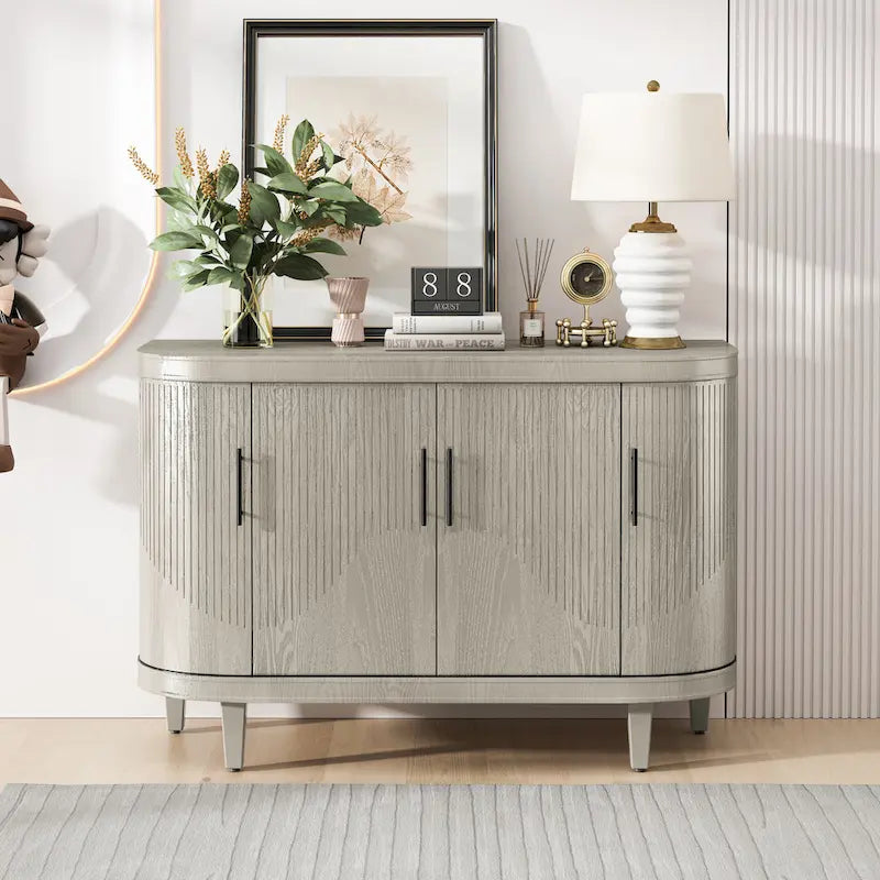 Meuble de rangement buffet incurvé cannelé avec étagères réglables Bleu Champagne