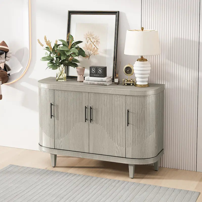 Meuble de rangement buffet incurvé cannelé avec étagères réglables Bleu Champagne