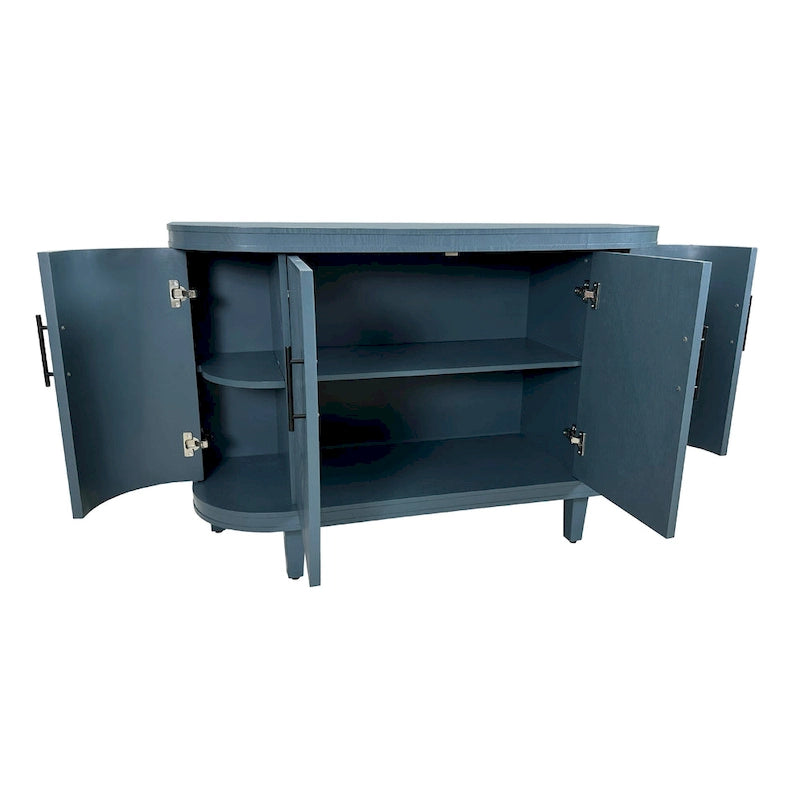 Meuble de rangement buffet incurvé cannelé avec étagères réglables Bleu Champagne