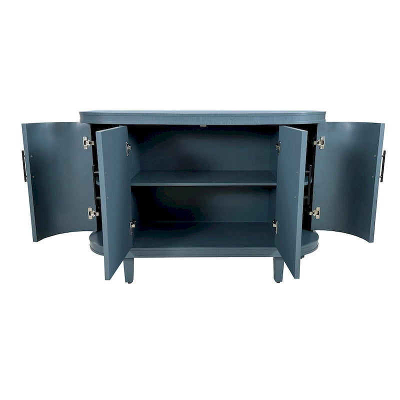 Meuble de rangement buffet incurvé cannelé avec étagères réglables Bleu Champagne