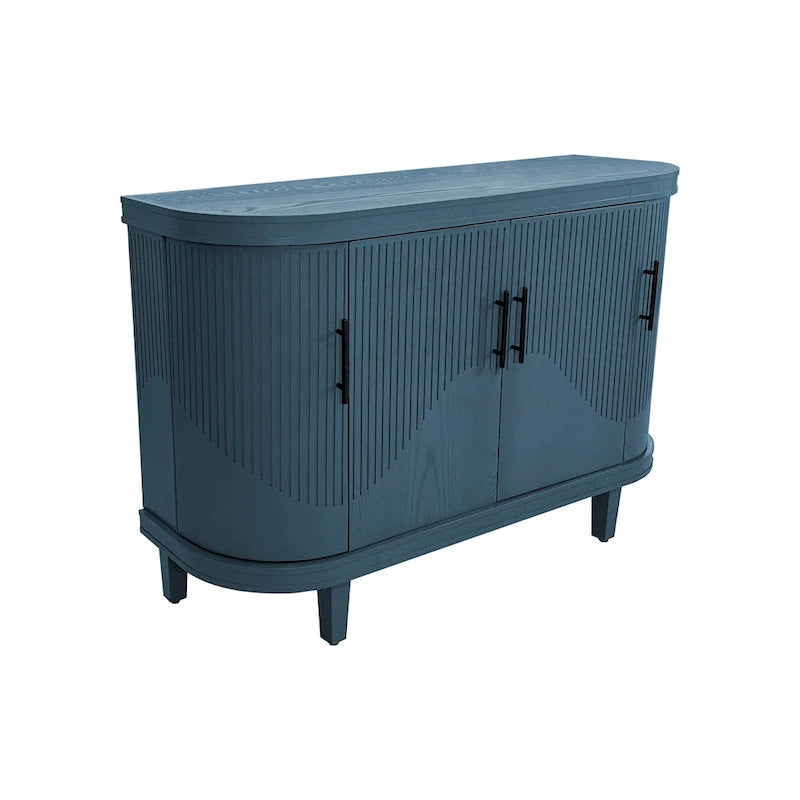 Meuble de rangement buffet incurvé cannelé avec étagères réglables Bleu Champagne