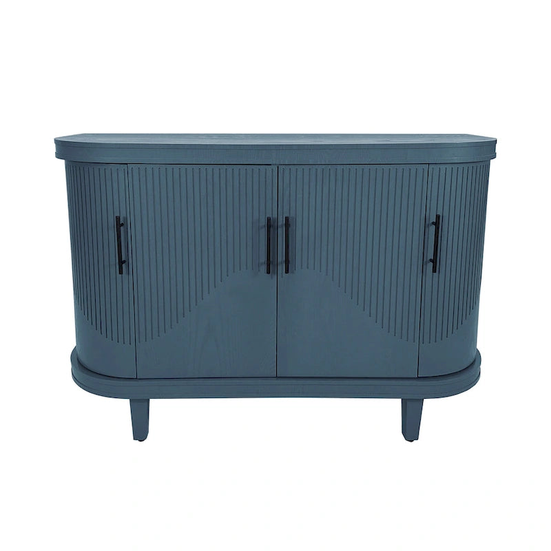 Meuble de rangement buffet incurvé cannelé avec étagères réglables Bleu Champagne