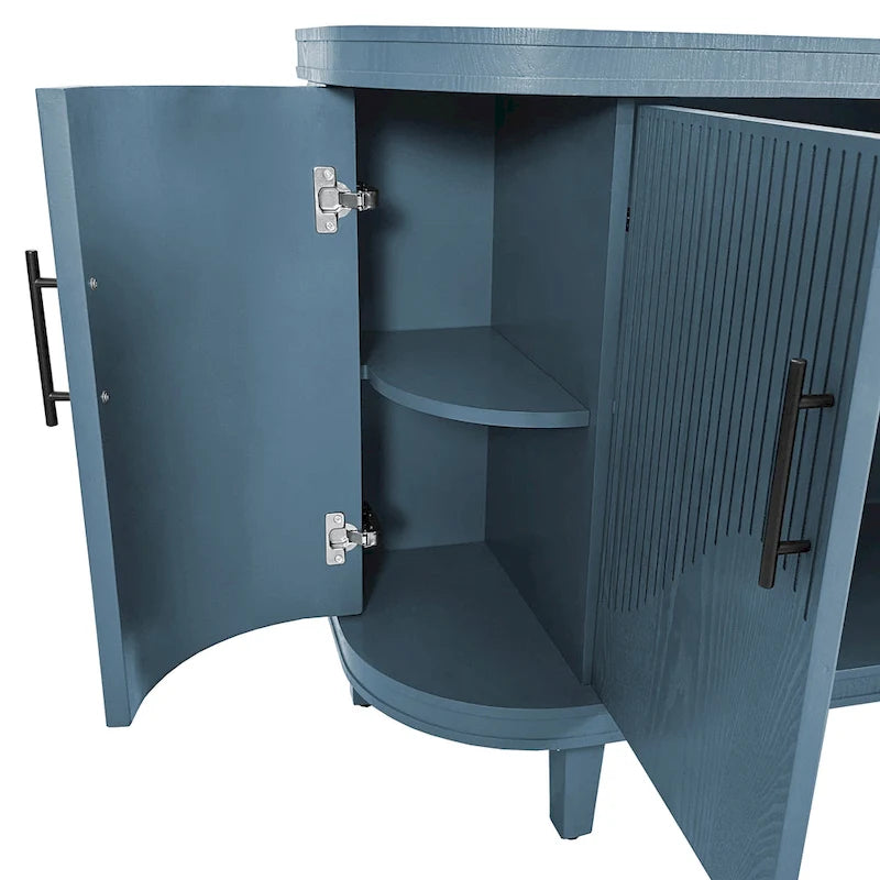 Meuble de rangement buffet incurvé cannelé avec étagères réglables Bleu Champagne