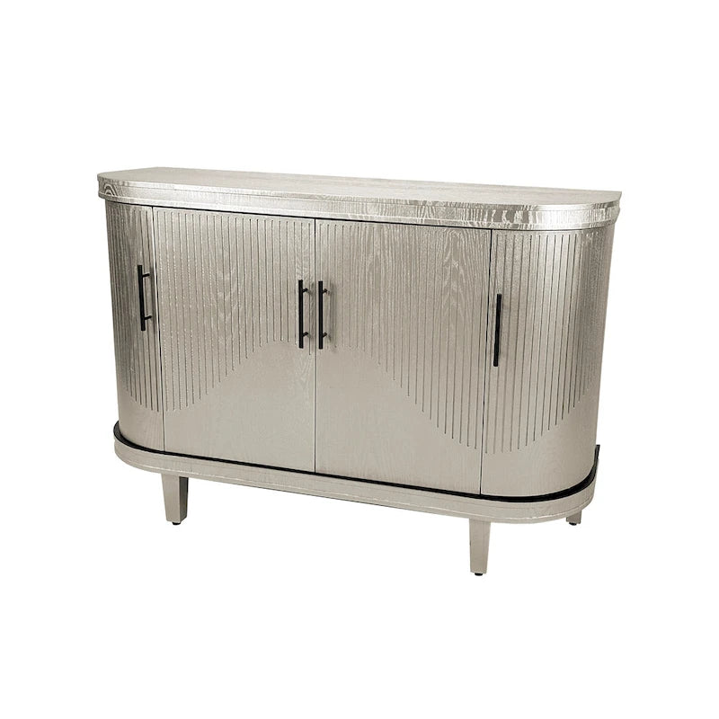 Meuble de rangement buffet incurvé cannelé avec étagères réglables Bleu Champagne