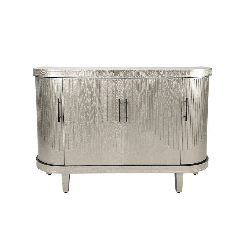 Meuble de rangement buffet incurvé cannelé avec étagères réglables Bleu Champagne