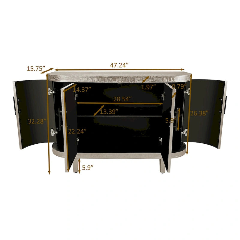 Meuble de rangement buffet incurvé cannelé avec étagères réglables Bleu Champagne
