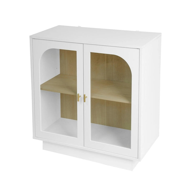 Meuble de rangement avec portes vitrées arquées Étagère réglable Poignées dorées Noir Blanc