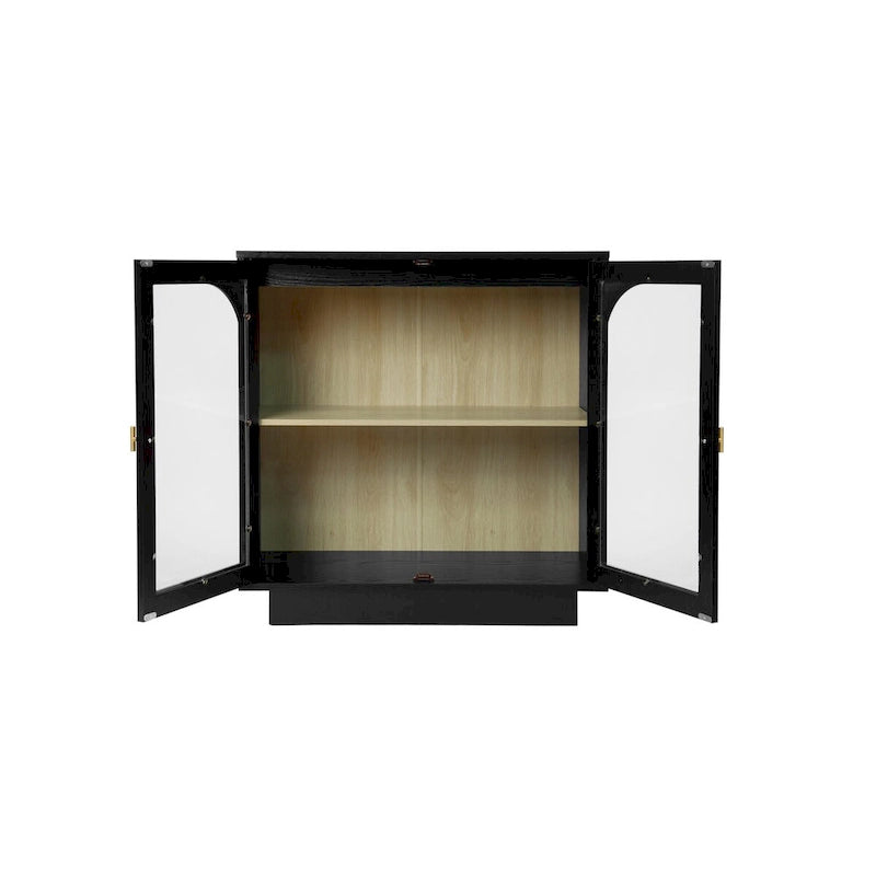 Meuble de rangement avec portes vitrées arquées Étagère réglable Poignées dorées Noir Blanc