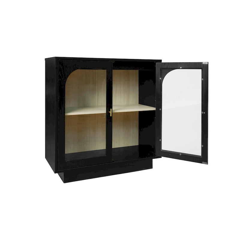 Meuble de rangement avec portes vitrées arquées Étagère réglable Poignées dorées Noir Blanc
