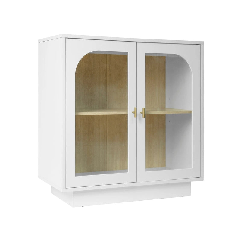 Meuble de rangement avec portes vitrées arquées Étagère réglable Poignées dorées Noir Blanc