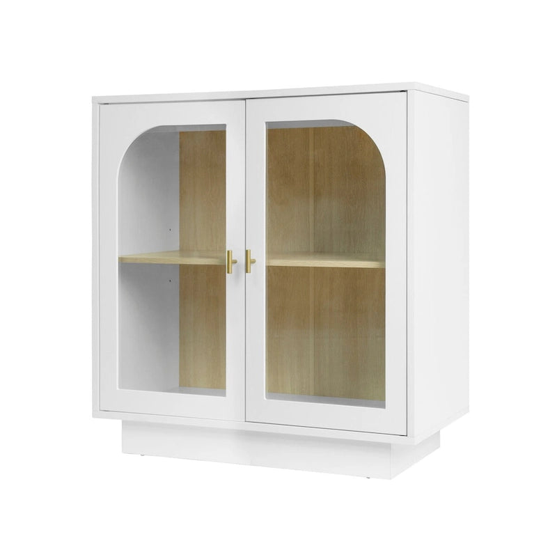 Meuble de rangement avec portes vitrées arquées Étagère réglable Poignées dorées Noir Blanc