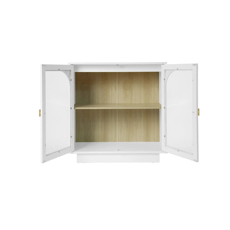 Meuble de rangement avec portes vitrées arquées Étagère réglable Poignées dorées Noir Blanc