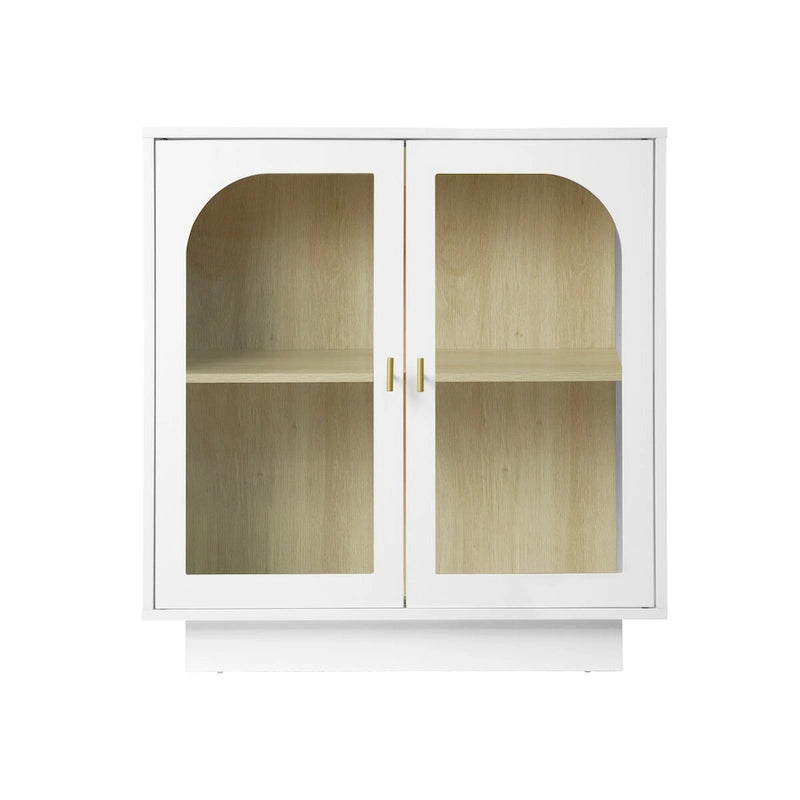Meuble de rangement avec portes vitrées arquées Étagère réglable Poignées dorées Noir Blanc