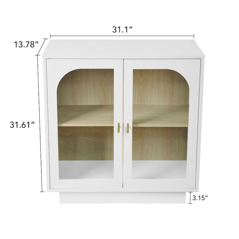 Meuble de rangement avec portes vitrées arquées Étagère réglable Poignées dorées Noir Blanc