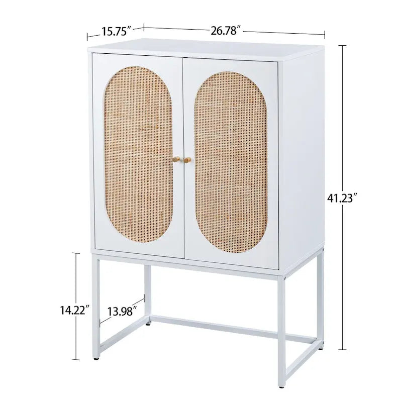 Meuble de rangement en rotin à deux portes avec étagère réglable et cadre en métal