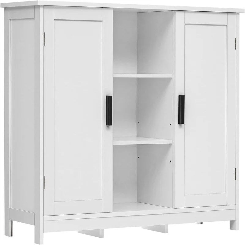Meuble de rangement autoportant avec deux portes et des étagères ouvertes, multicolore