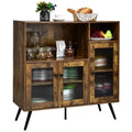 Meuble bas de buffet industriel marron rustique avec portes en verre ondulé