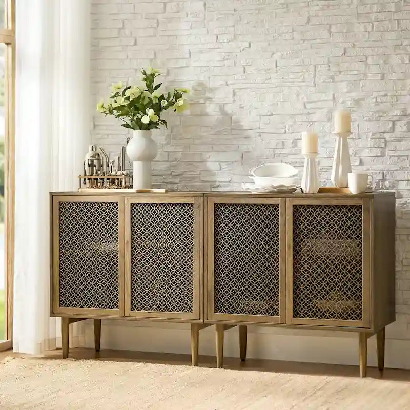 Meuble d'appoint 2 portes de 81 cm de haut avec lumières LED et portes creuses sculptées