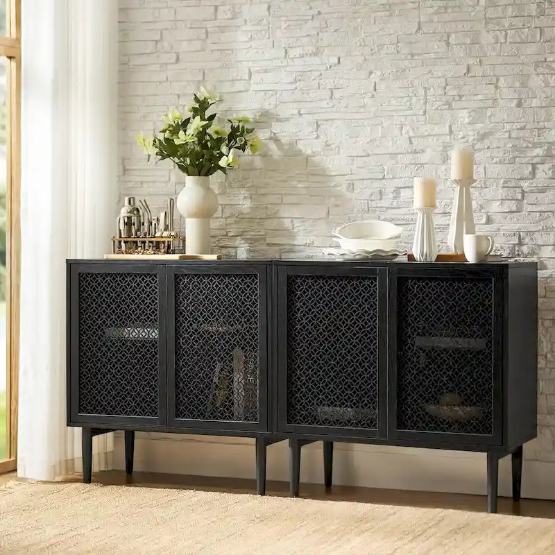 Meuble d'appoint 2 portes de 81 cm de haut avec lumières LED et portes creuses sculptées