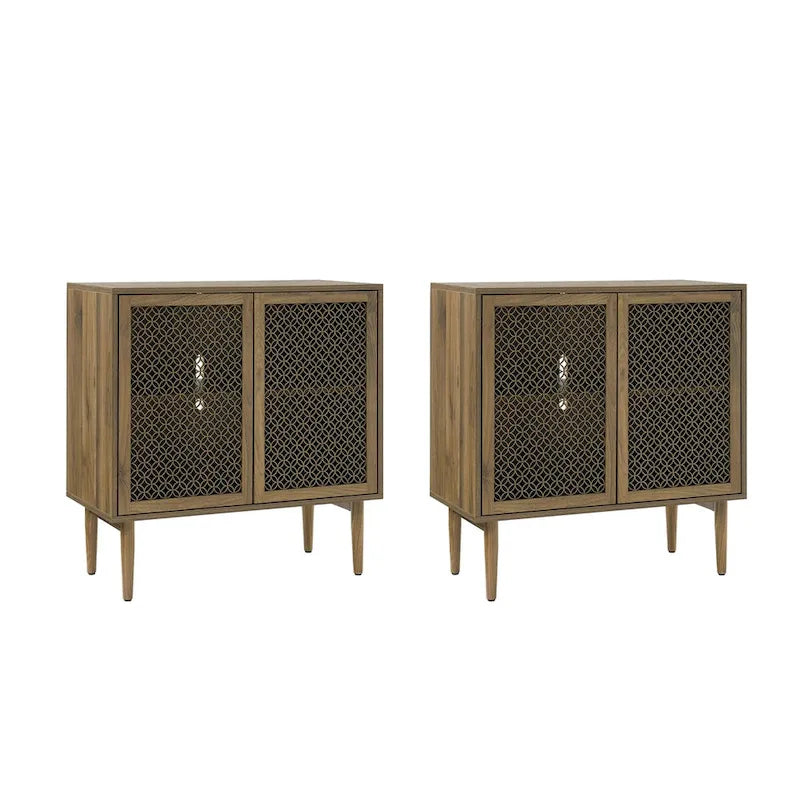 Meuble d'appoint 2 portes de 81 cm de haut avec lumières LED et portes creuses sculptées