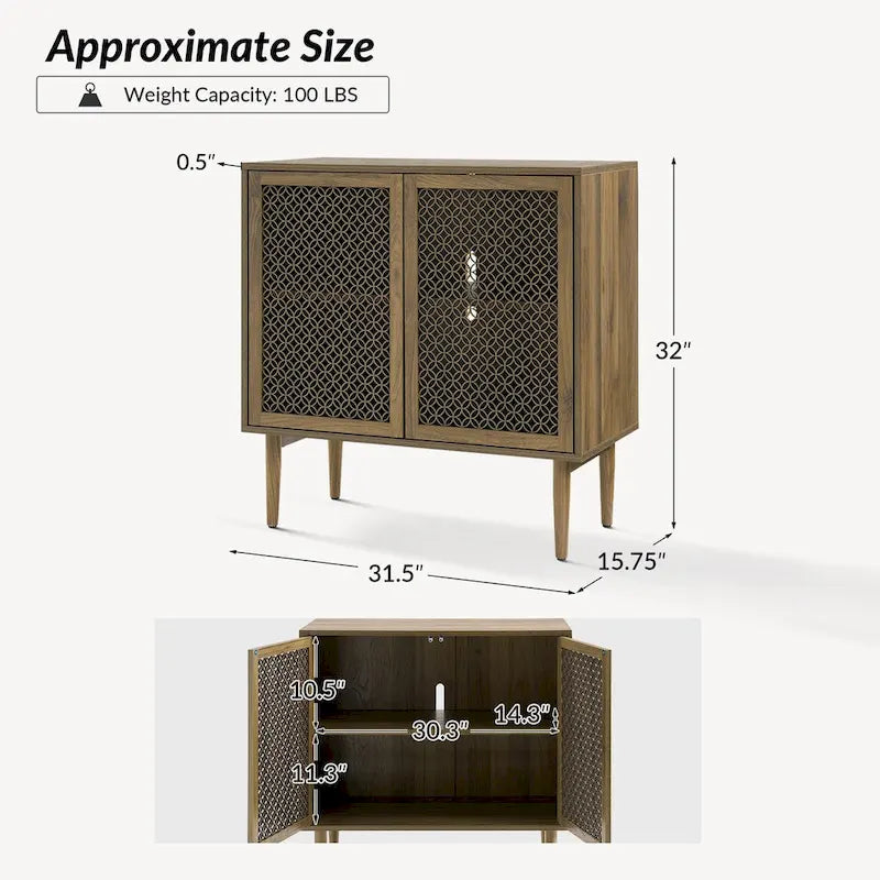 Meuble d'appoint 2 portes de 81 cm de haut avec lumières LED et portes creuses sculptées