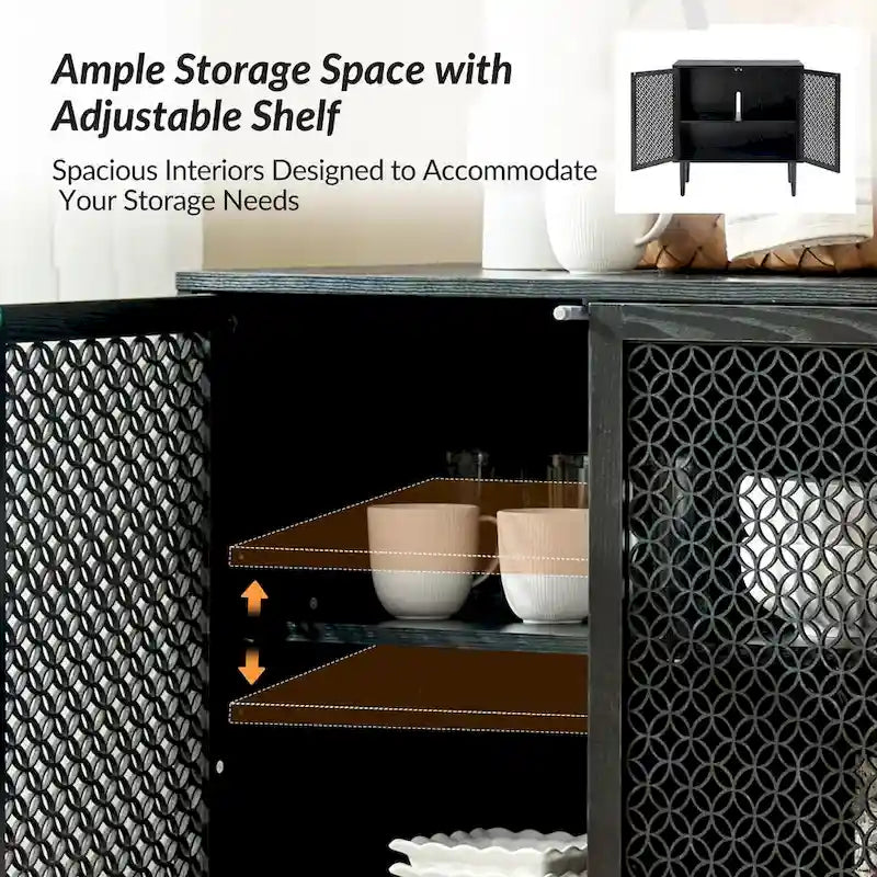 Meuble d'appoint 2 portes de 81 cm de haut avec lumières LED et portes creuses sculptées