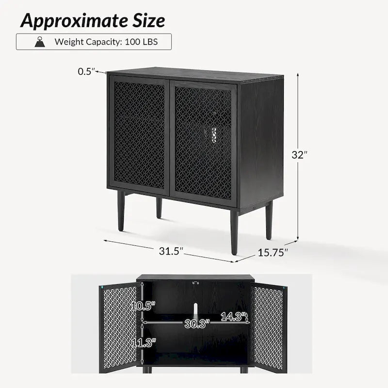 Meuble d'appoint 2 portes de 81 cm de haut avec lumières LED et portes creuses sculptées