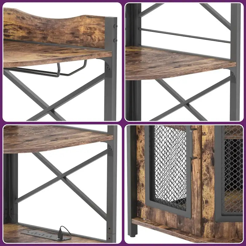 Meuble d'angle de bar marron rustique avec casier à vin et porte-verres