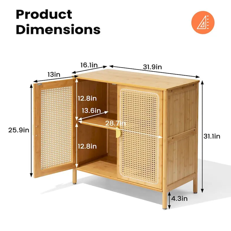 Buffet/bahut de rangement 2 portes en bambou et rotin naturel
