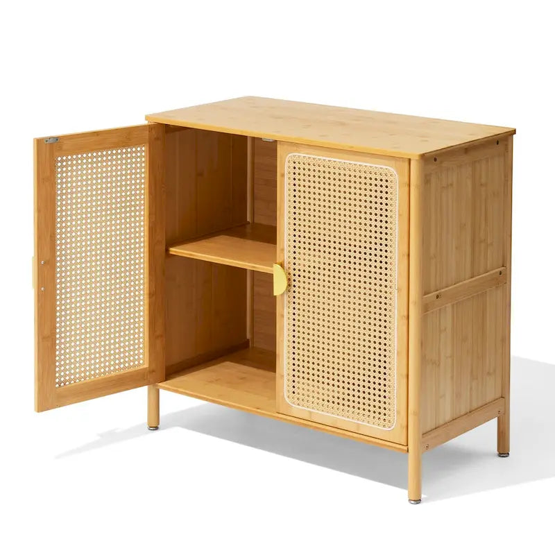 Buffet/bahut de rangement 2 portes en bambou et rotin naturel