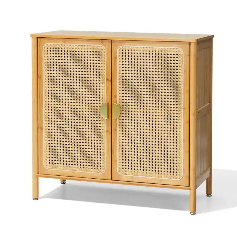 Buffet/bahut de rangement 2 portes en bambou et rotin naturel