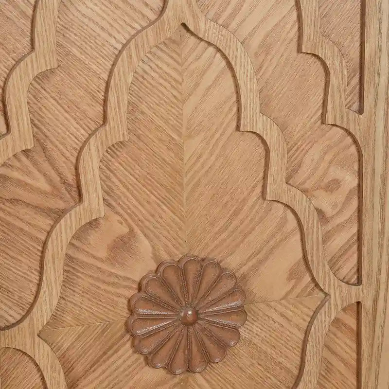 Bahut de rangement en bois sculpté fleur style bohème 4 portes noir et marron