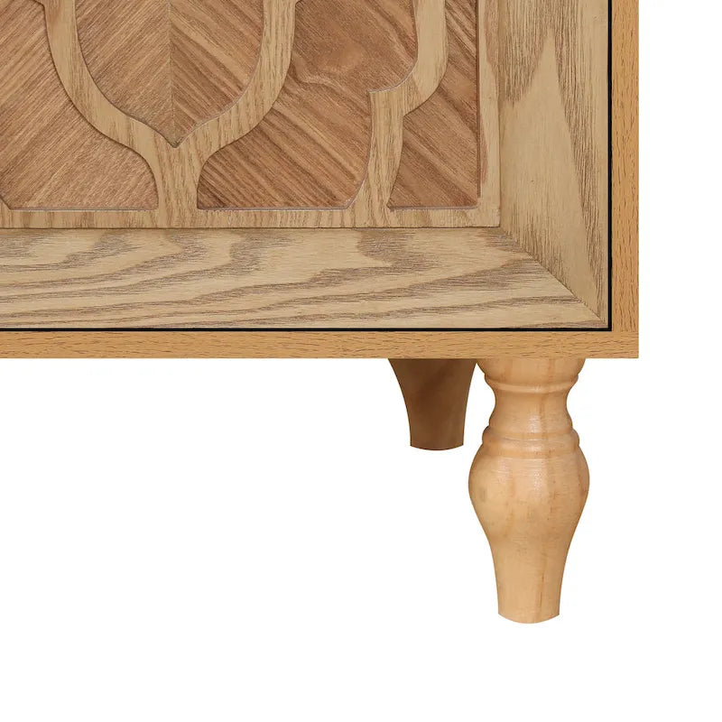 Bahut de rangement en bois sculpté fleur style bohème 4 portes noir et marron