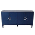 Buffet enfilade moderne à 4 portes avec portes sculptées géométriques, bleu marine et champagne