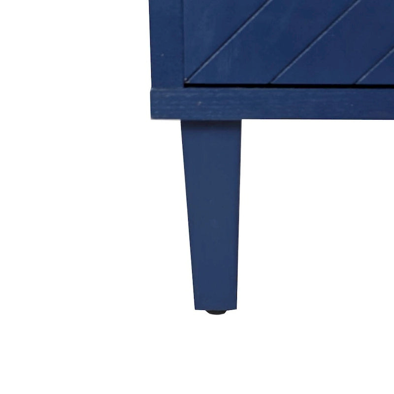Buffet enfilade moderne à 4 portes avec portes sculptées géométriques, bleu marine et champagne