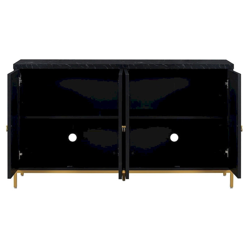 Bahut à quatre portes avec plateau en faux marbre et pieds en métal doré, noir