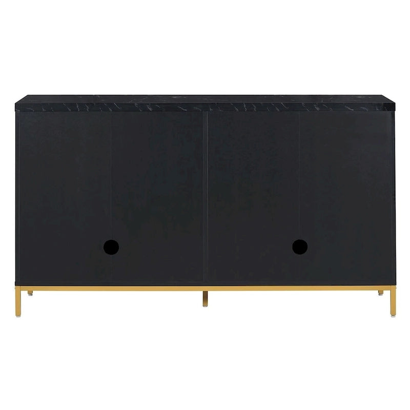 Bahut à quatre portes avec plateau en faux marbre et pieds en métal doré, noir