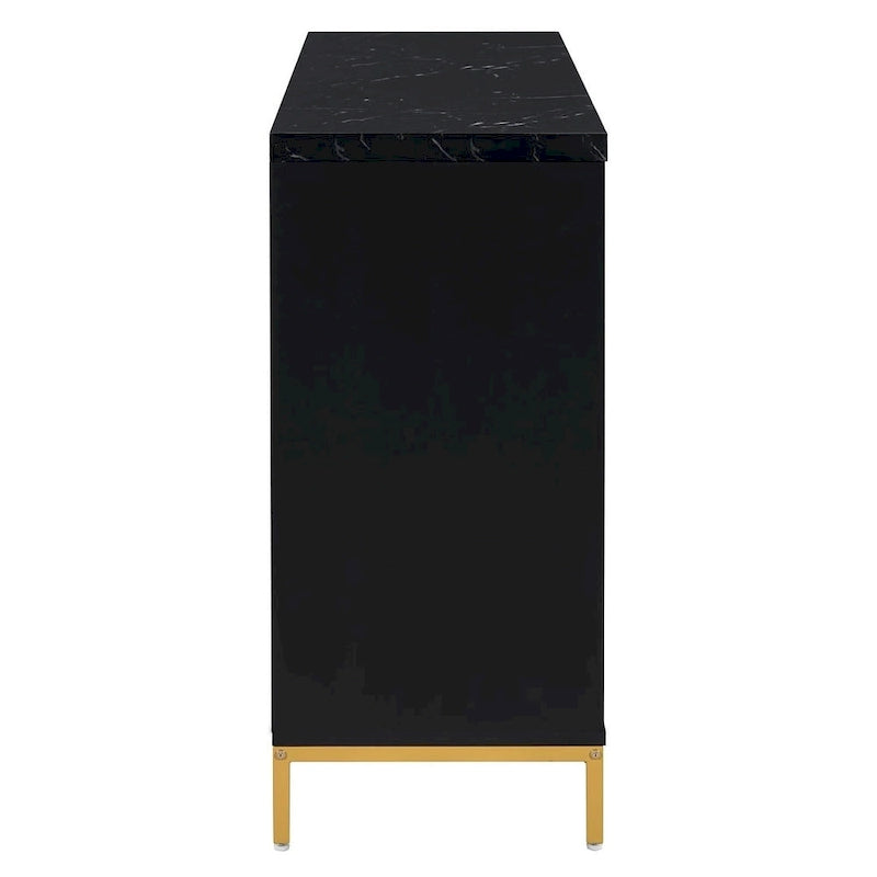 Bahut à quatre portes avec plateau en faux marbre et pieds en métal doré, noir