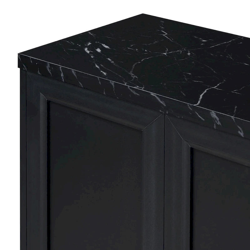 Bahut à quatre portes avec plateau en faux marbre et pieds en métal doré, noir