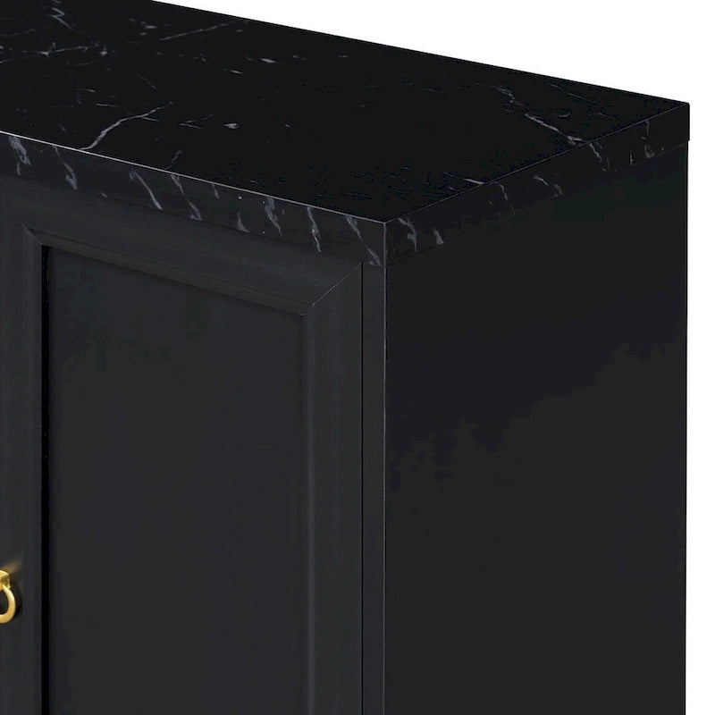 Bahut à quatre portes avec plateau en faux marbre et pieds en métal doré, noir