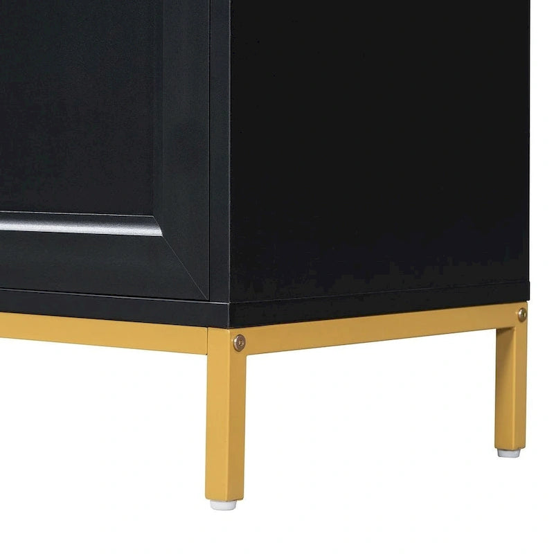 Bahut à quatre portes avec plateau en faux marbre et pieds en métal doré, noir