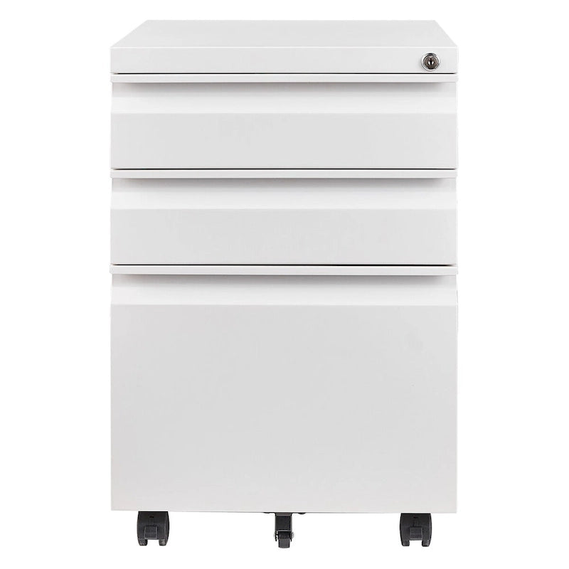 Meuble Classeur Métallique Roulant à 3 Tiroirs avec Serrure, Roues, Blanc & Noir